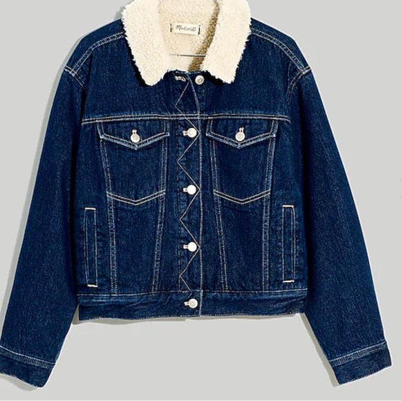 Madewell Jackets & Blazers - Madewell xs The Cropped Oversized Trucker Jean Jacket: Sherpa Collar Edi…